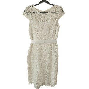 Adrianna Papell White Lace Short Sleeve Knee Length Dress Formal Wedding 10